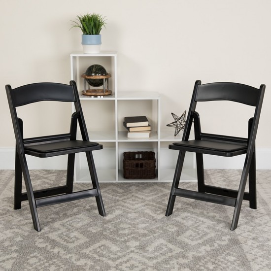 1000 lb. Capacity Black Resin Folding Chair with Black Vinyl Padded Seat