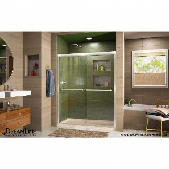 Duet 32 in. D x 60 in. W x 74 3/4 in. H Semi-Frameless Bypass Shower Door in Brushed Nickel and Right Drain Biscuit Base