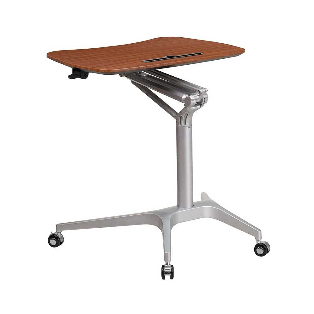 Mobile Sit-Down, Stand-Up Mahogany Computer Ergonomic Desk with 28.25''W Top (Adjustable Range 29'' - 41'')