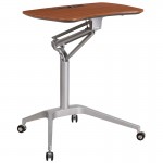 Mobile Sit-Down, Stand-Up Mahogany Computer Ergonomic Desk with 28.25''W Top (Adjustable Range 29'' - 41'')