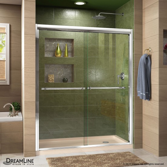 Duet 36 in. D x 60 in. W x 74 3/4 in. H Semi-Frameless Bypass Shower Door in Chrome and Right Drain Biscuit Base