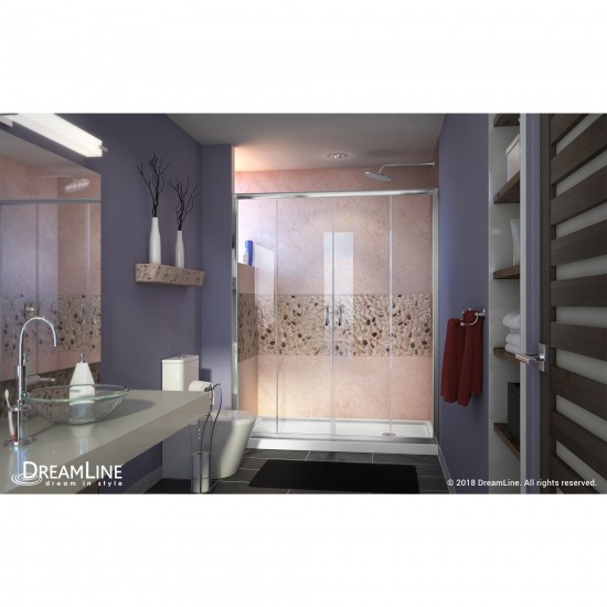 Visions 30 in. D x 60 in. W x 74 3/4 in. H Sliding Shower Door in Chrome with Right Drain White Shower Base