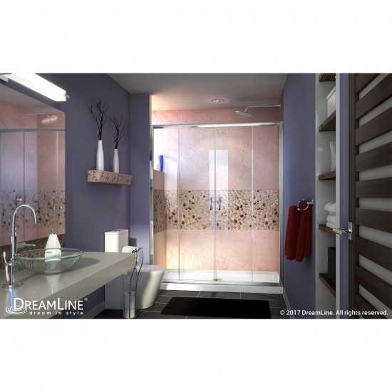 Visions 32 in. D x 60 in. W x 74 3/4 in. H Sliding Shower Door in Chrome with Center Drain White Shower Base