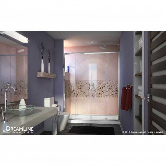 Visions 32 in. D x 60 in. W x 74 3/4 in. H Sliding Shower Door in Chrome with Right Drain White Shower Base