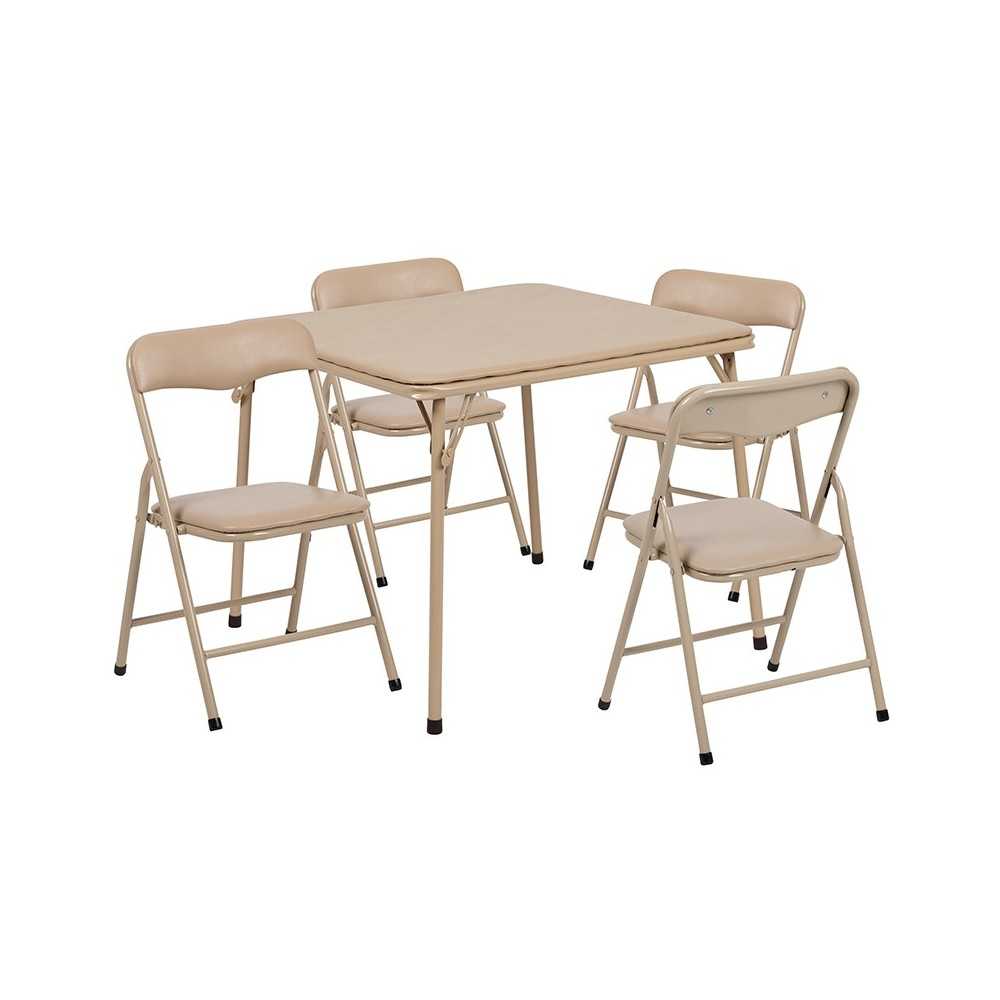 Kids Tan 5 Piece Folding Table and Chair Set