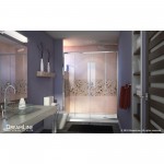 Visions 34 in. D x 60 in. W x 74 3/4 in. H Sliding Shower Door in Chrome with Right Drain White Shower Base