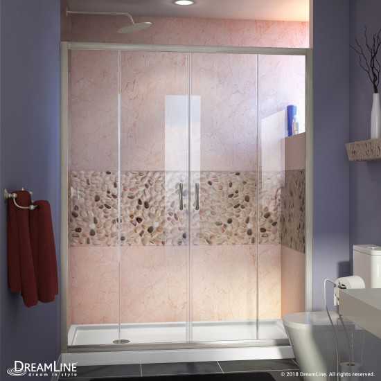 Visions 30 in. D x 60 in. W x 74 3/4 in. H Sliding Shower Door in Brushed Nickel with Left Drain White Shower Base