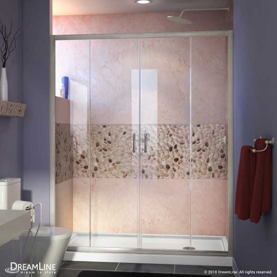 Visions 30 in. D x 60 in. W x 74 3/4 in. H Sliding Shower Door in Brushed Nickel with Right Drain White Shower Base