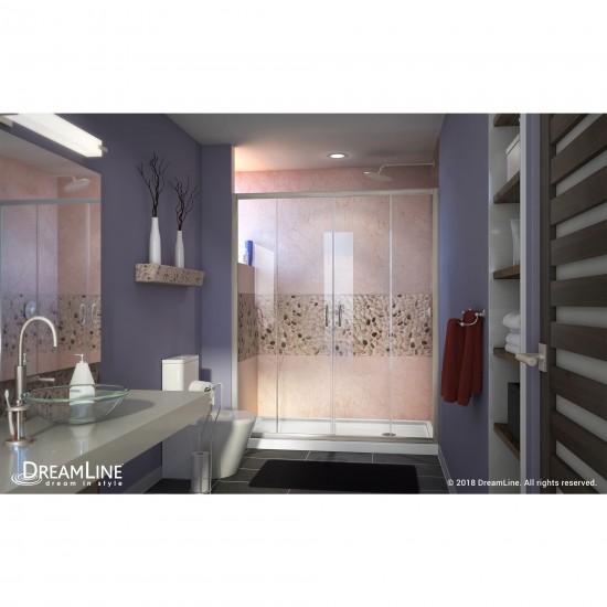 Visions 30 in. D x 60 in. W x 74 3/4 in. H Sliding Shower Door in Brushed Nickel with Right Drain White Shower Base