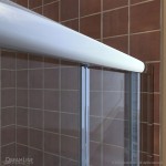 Visions 34 in. D x 60 in. W x 74 3/4 in. H Sliding Shower Door in Brushed Nickel with Center Drain White Shower Base