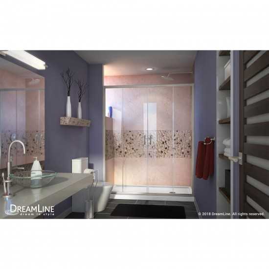Visions 34 in. D x 60 in. W x 74 3/4 in. H Sliding Shower Door in Brushed Nickel with Right Drain White Shower Base