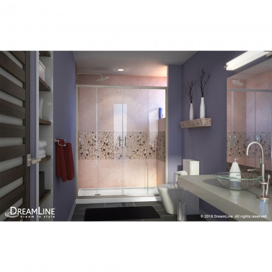 Visions 36 in. D x 60 in. W x 74 3/4 in. H Sliding Shower Door in Brushed Nickel with Left Drain White Shower Base