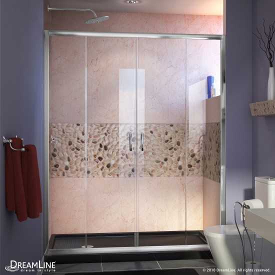 Visions 30 in. D x 60 in. W x 74 3/4 in. H Sliding Shower Door in Chrome with Left Drain Black Shower Base