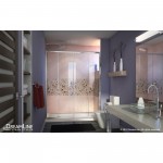 Visions 32 in. D x 60 in. W x 74 3/4 in. H Sliding Shower Door in Chrome with Left Drain Biscuit Shower Base