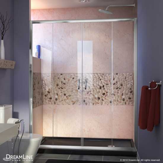 Visions 32 in. D x 60 in. W x 74 3/4 in. H Sliding Shower Door in Chrome with Right Drain Black Shower Base