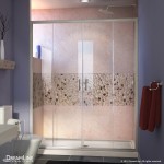 Visions 34 in. D x 60 in. W x 74 3/4 in. H Sliding Shower Door in Brushed Nickel with Center Drain Biscuit Shower Base