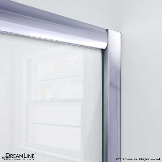 Visions 36 in. D x 60 in. W x 74 3/4 in. H Sliding Shower Door in Chrome with Center Drain Biscuit Shower Base