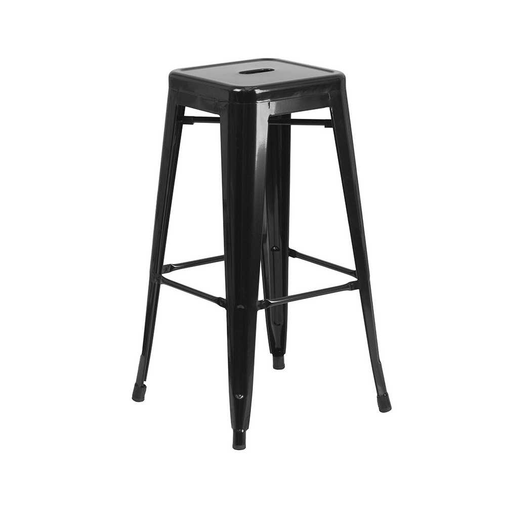 Commercial Grade 30" High Backless Black Metal Indoor-Outdoor Barstool with Square Seat