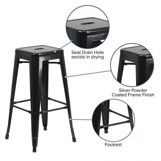 Commercial Grade 30" High Backless Black Metal Indoor-Outdoor Barstool with Square Seat