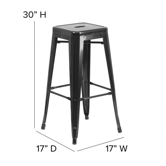 Commercial Grade 30" High Backless Black Metal Indoor-Outdoor Barstool with Square Seat