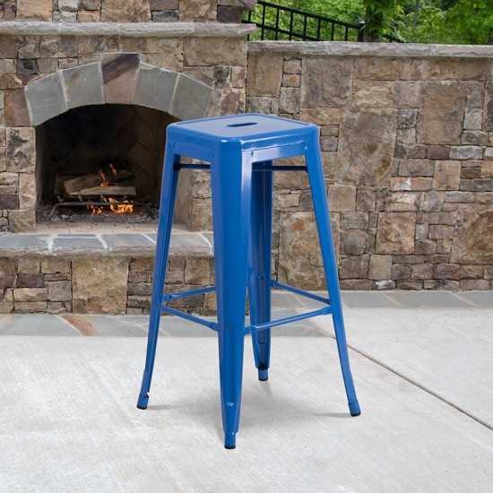 Commercial Grade 30" High Backless Blue Metal Indoor-Outdoor Barstool with Square Seat