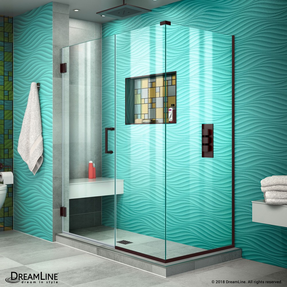 Unidoor Plus 48 in. W x 34 3/8 in. D x 72 in. H Frameless Hinged Shower Enclosure in Oil Rubbed Bronze