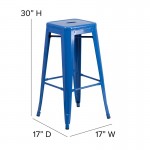 Commercial Grade 30" High Backless Blue Metal Indoor-Outdoor Barstool with Square Seat