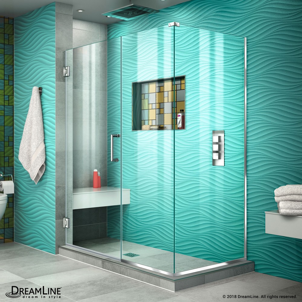 Unidoor Plus 50 in. W x 34 3/8 in. D x 72 in. H Frameless Hinged Shower Enclosure in Chrome