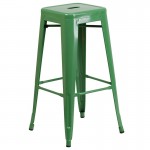 Commercial Grade 30" High Backless Green Metal Indoor-Outdoor Barstool with Square Seat