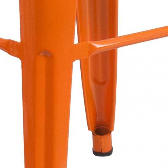 Commercial Grade 30" High Backless Orange Metal Indoor-Outdoor Barstool with Square Seat