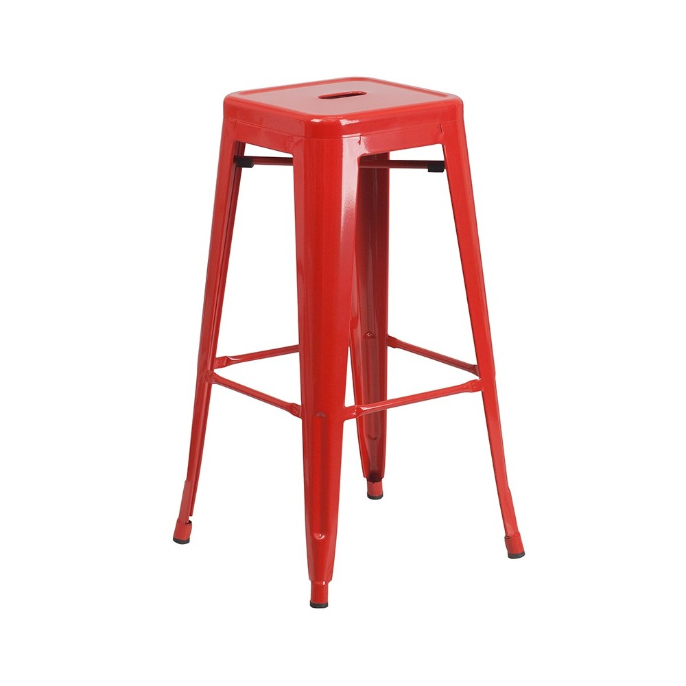 Commercial Grade 30" High Backless Red Metal Indoor-Outdoor Barstool with Square Seat