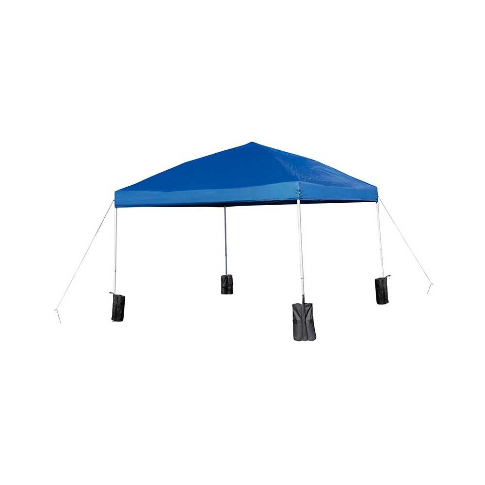 10'x10' Blue Pop Up Event Straight Leg Canopy Tent with Sandbags and Wheeled Case