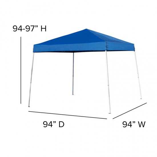 8'x8' Blue Outdoor Pop Up Event Slanted Leg Canopy Tent with Carry Bag