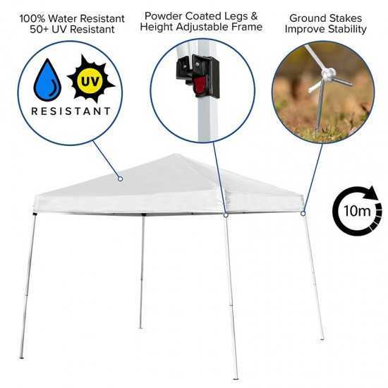 8'x8' White Outdoor Pop Up Event Slanted Leg Canopy Tent with Carry Bag