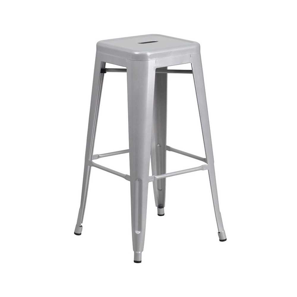 Commercial Grade 30" High Backless Silver Metal Indoor-Outdoor Barstool with Square Seat