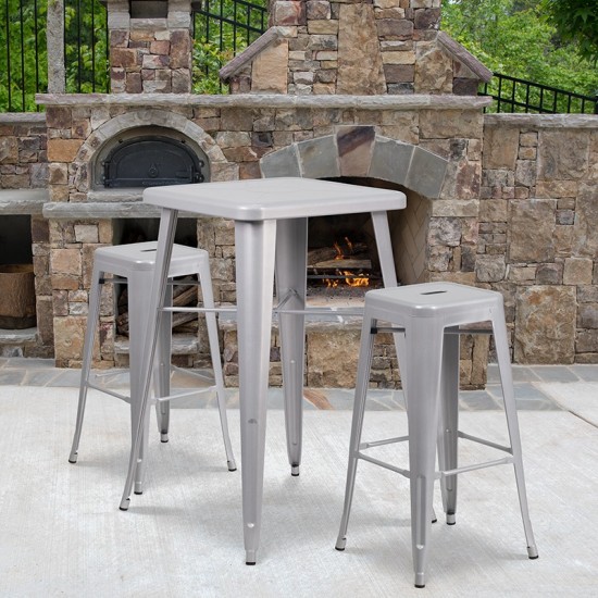 Commercial Grade 30" High Backless Silver Metal Indoor-Outdoor Barstool with Square Seat