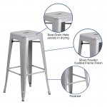 Commercial Grade 30" High Backless Silver Metal Indoor-Outdoor Barstool with Square Seat