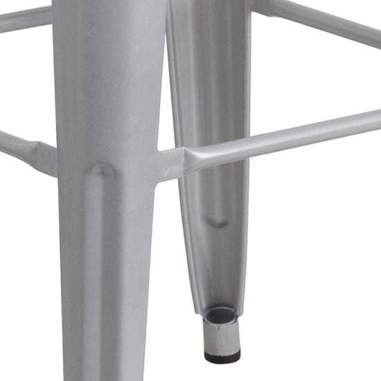 Commercial Grade 30" High Backless Silver Metal Indoor-Outdoor Barstool with Square Seat