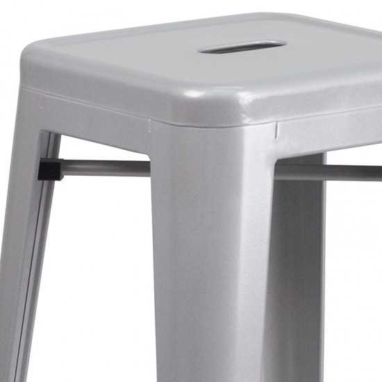 Commercial Grade 30" High Backless Silver Metal Indoor-Outdoor Barstool with Square Seat