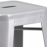 Commercial Grade 30" High Backless Silver Metal Indoor-Outdoor Barstool with Square Seat