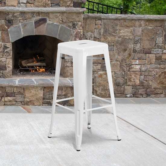 Commercial Grade 30" High Backless White Metal Indoor-Outdoor Barstool with Square Seat