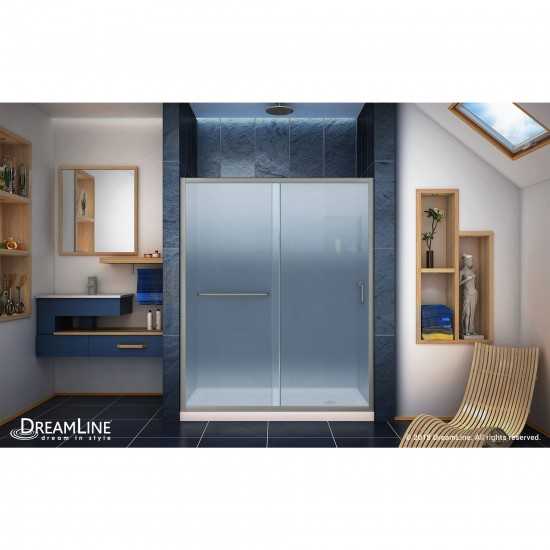 Infinity-Z 30 in. D x 60 in. W x 74 3/4 in. H Frosted Sliding Shower Door in Brushed Nickel and Right Drain Biscuit Base