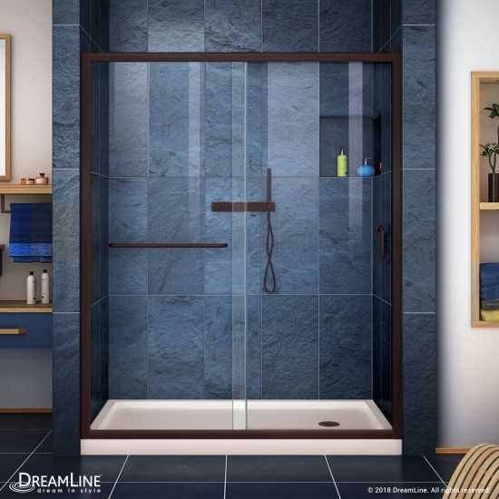 Infinity-Z 30 in. D x 60 in. W x 74 3/4 in. H Clear Sliding Shower Door in Oil Rubbed Bronze, Right Drain Biscuit Base