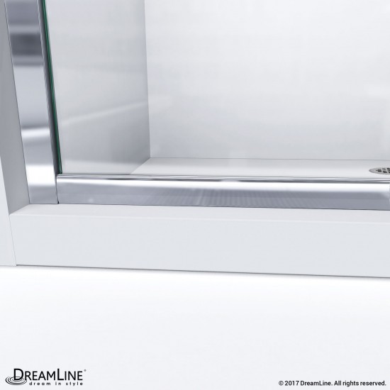 Infinity-Z 32 in. D x 60 in. W x 74 3/4 in. H Clear Sliding Shower Door in Chrome and Center Drain Biscuit Base