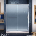 Infinity-Z 32 in. D x 60 in. W x 74 3/4 in. H Frosted Sliding Shower Door in Chrome and Center Drain Biscuit Base