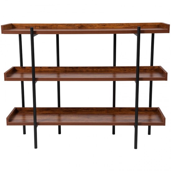 Mayfair 3 Shelf 35"H Storage Display Unit Bookcase with Black Metal Frame in Rustic Wood Grain Finish