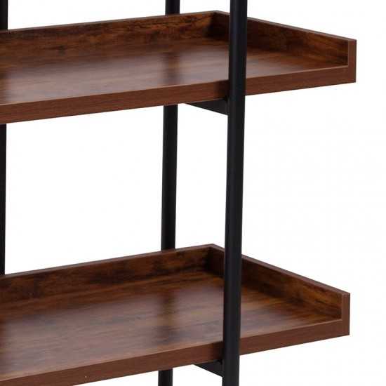 Mayfair 3 Shelf 35"H Storage Display Unit Bookcase with Black Metal Frame in Rustic Wood Grain Finish