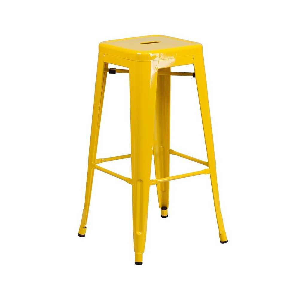 Commercial Grade 30" High Backless Yellow Metal Indoor-Outdoor Barstool with Square Seat