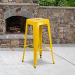 Commercial Grade 30" High Backless Yellow Metal Indoor-Outdoor Barstool with Square Seat