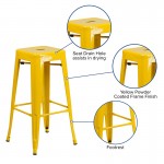 Commercial Grade 30" High Backless Yellow Metal Indoor-Outdoor Barstool with Square Seat